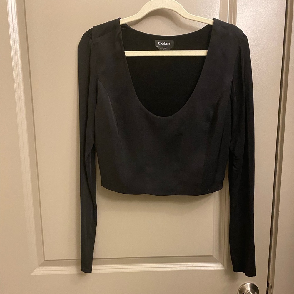 Bebe Black Mesh Back Crop Top - Large